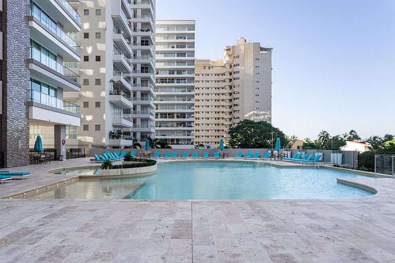 Nuevo cerca al mar con 2 camas+piscina+A/C+Wifi